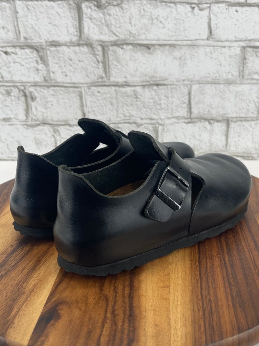 VTG Birkenstock London Womens 6/37 E Black Leather T Strap Closed Toe Shoes - Picture 6 of 16